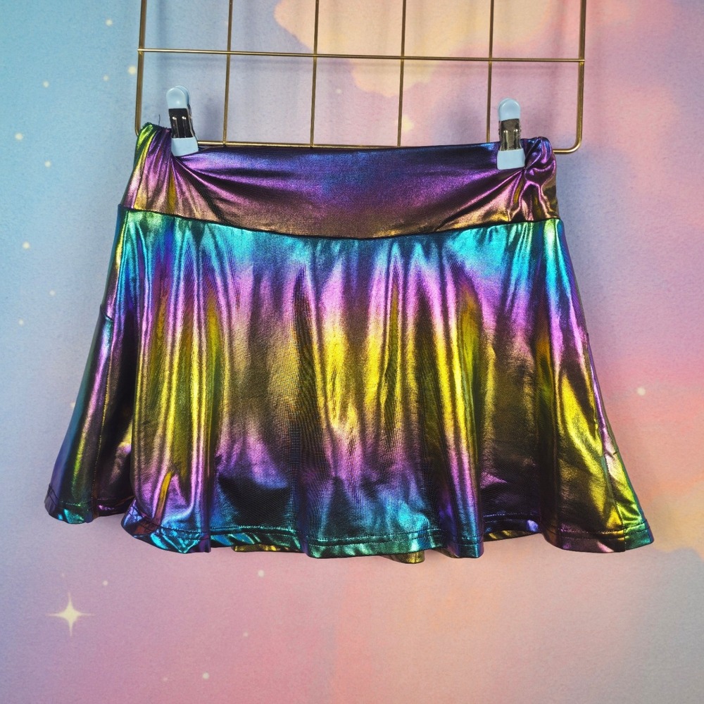 Verdusa Holographic Metallic Skort Women Medium Multi Color New Oil Slick Skirt